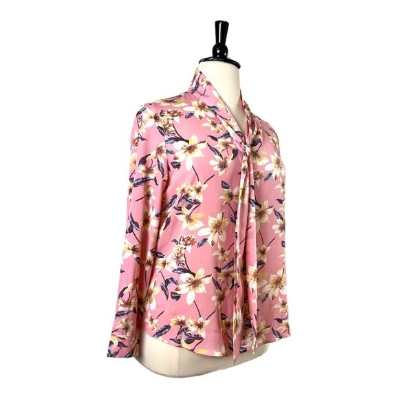 Shein Curve Blouse Tie Neck Long Sleeves Pink Multi Floral Top Women’s Size 0X - Picture 2 of 13